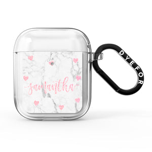 Glitter Hearts Marble Personalised Name AirPods Case