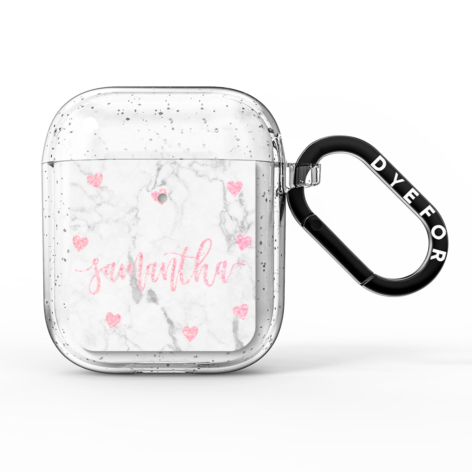 Glitter Hearts Marble Personalised Name AirPods Glitter Case