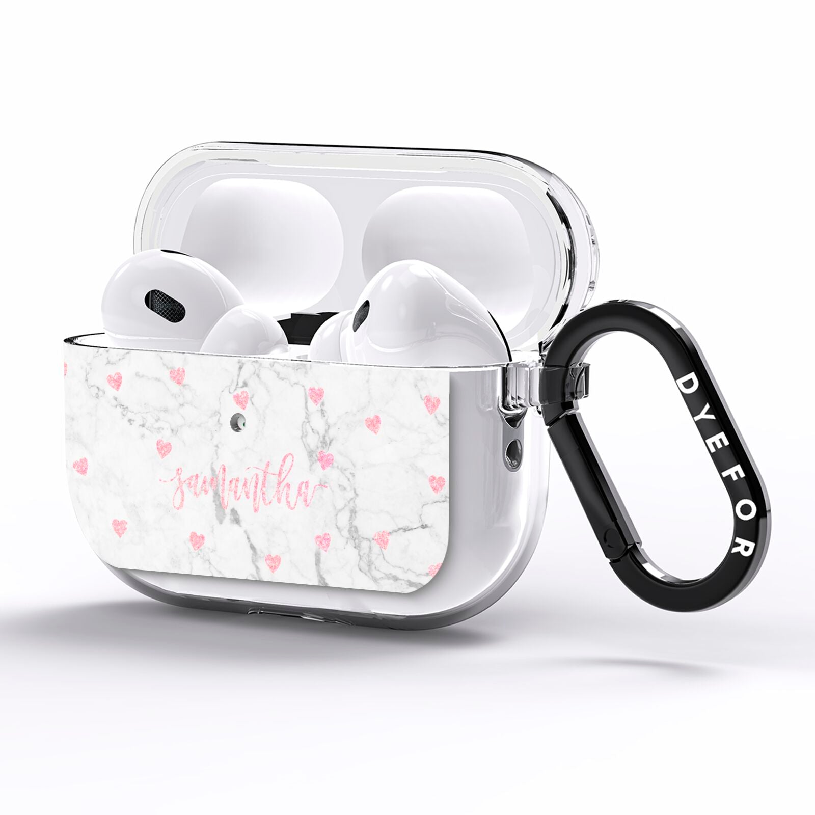 Glitter Hearts Marble Personalised Name AirPods Pro Clear Case Side Image