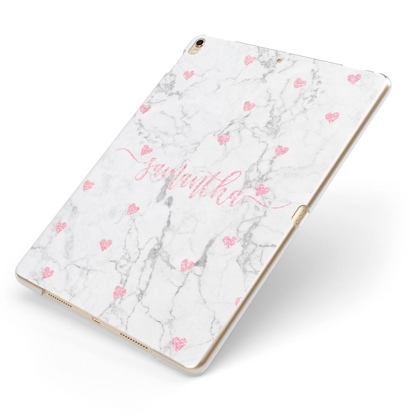Glitter Hearts Marble Personalised Name Apple iPad Case on Gold iPad Side View