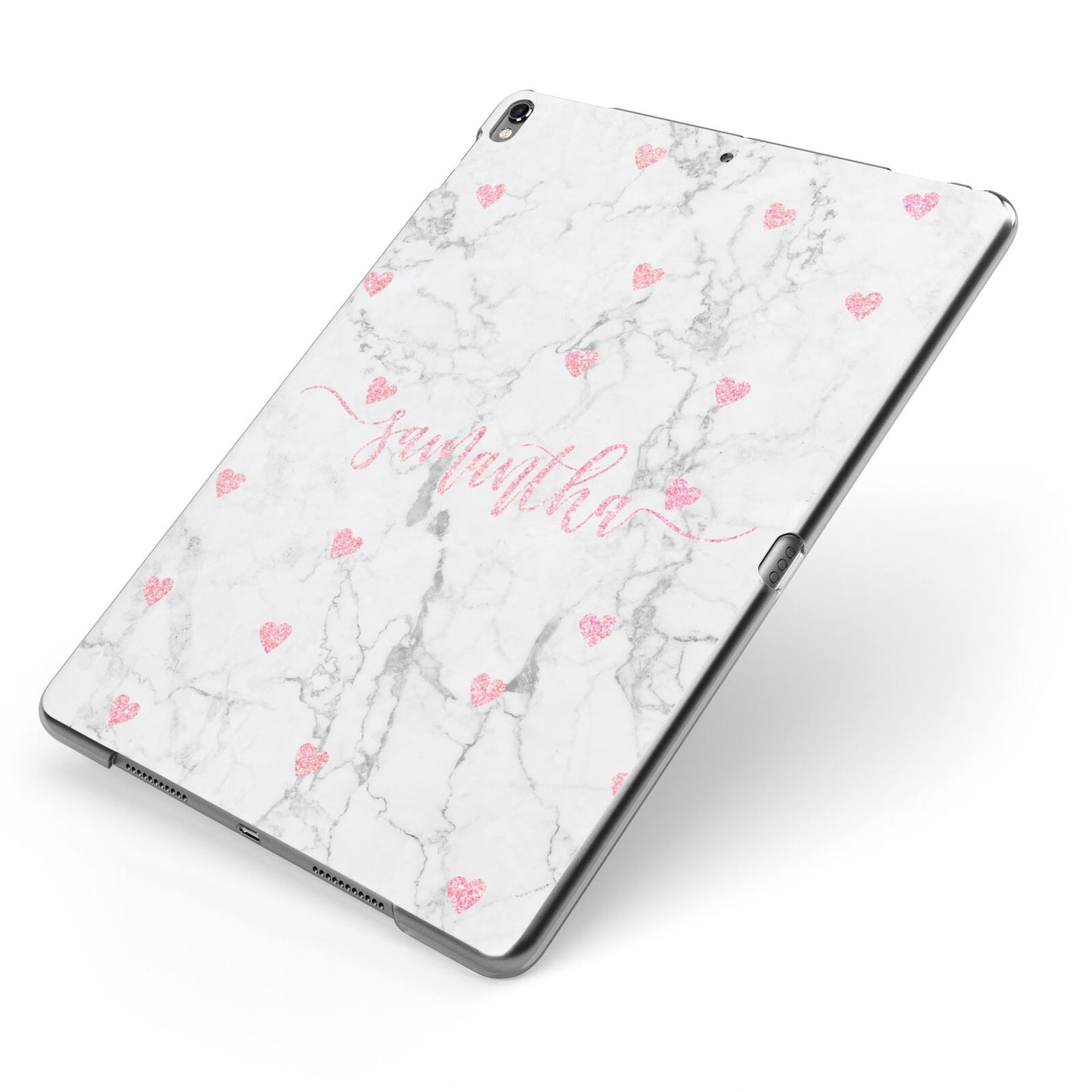 Glitter Hearts Marble Personalised Name Apple iPad Case on Grey iPad Side View
