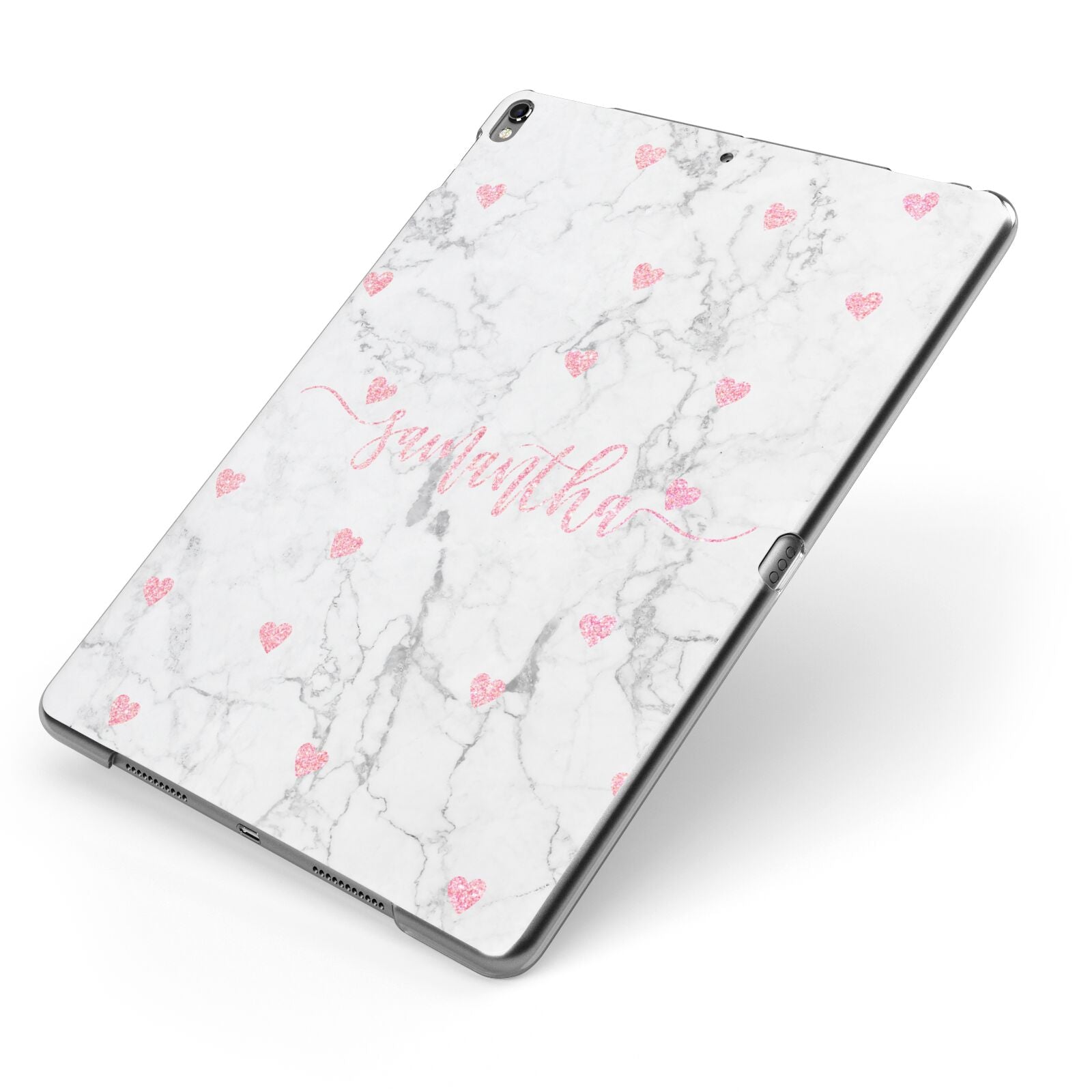 Glitter Hearts Marble Personalised Name Apple iPad Case on Grey iPad Side View