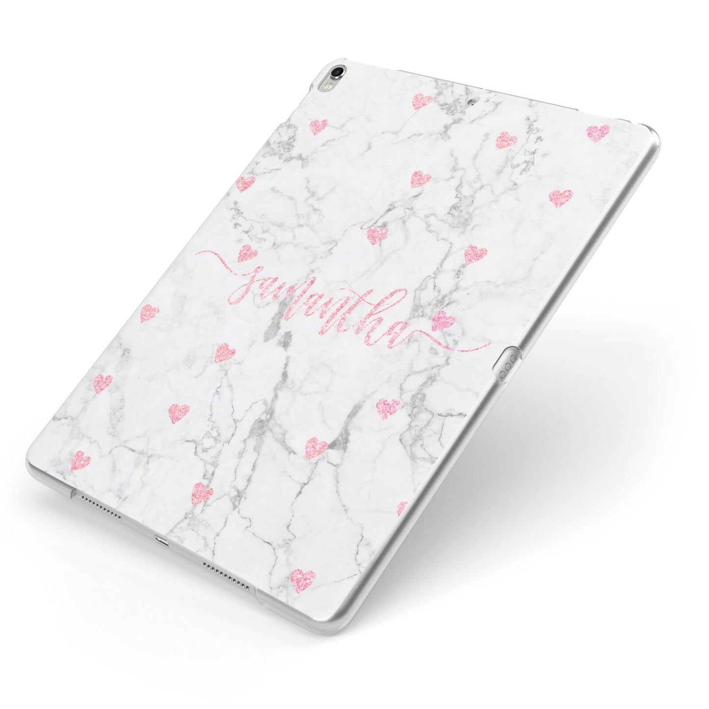 Glitter Hearts Marble Personalised Name Apple iPad Case on Silver iPad Side View