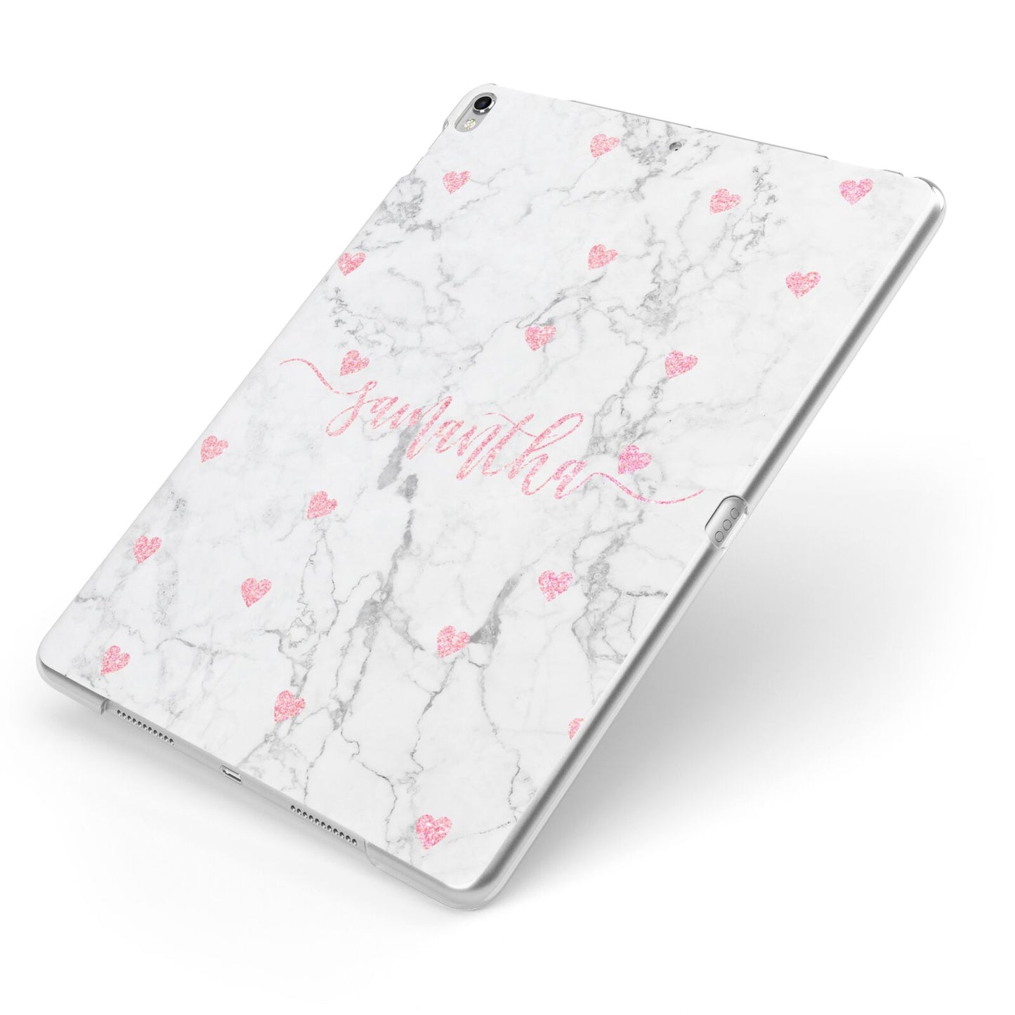 Glitter Hearts Marble Personalised Name Apple iPad Case on Silver iPad Side View