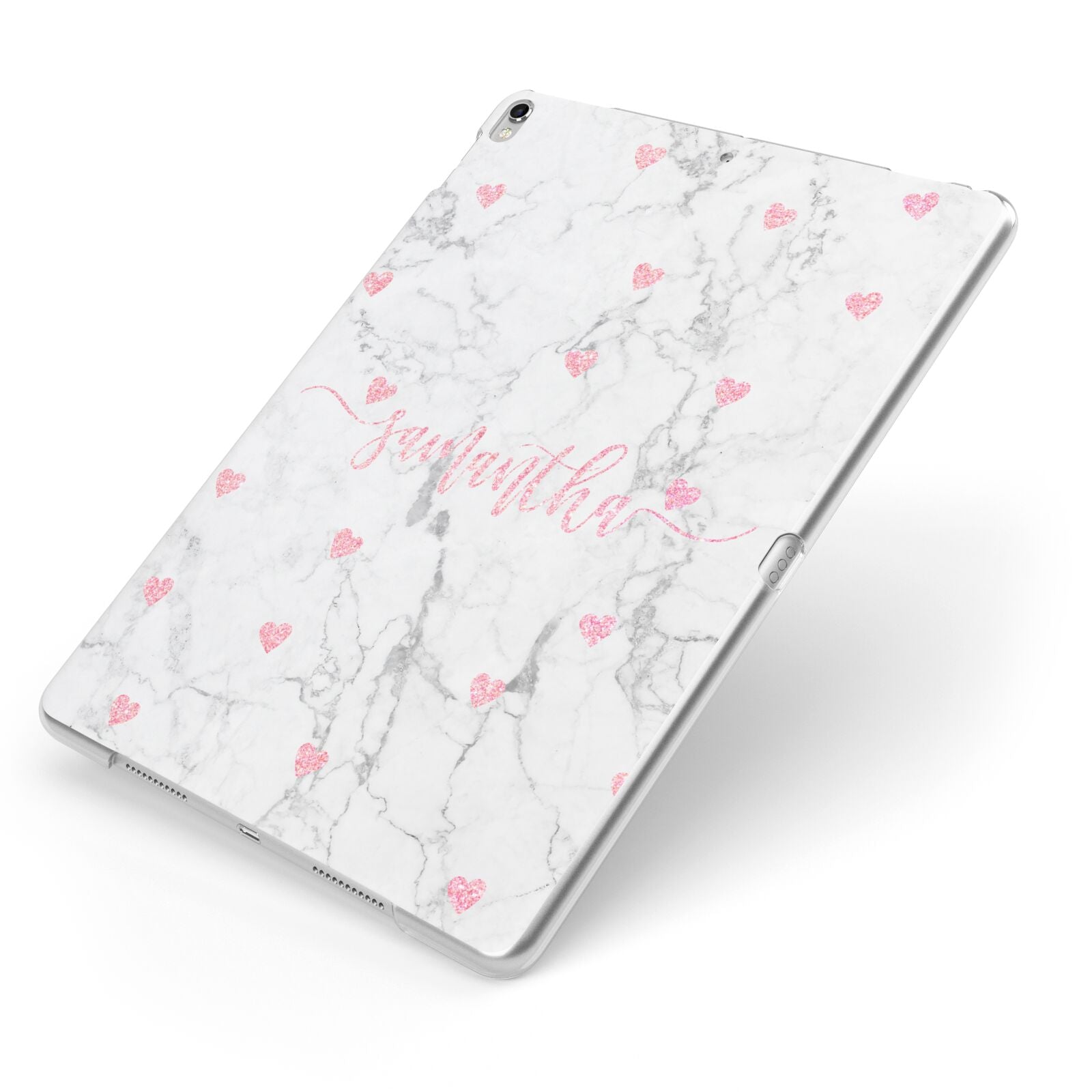 Glitter Hearts Marble Personalised Name Apple iPad Case on Silver iPad Side View