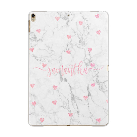 Glitter Hearts Marble Personalised Name Apple iPad Gold Case