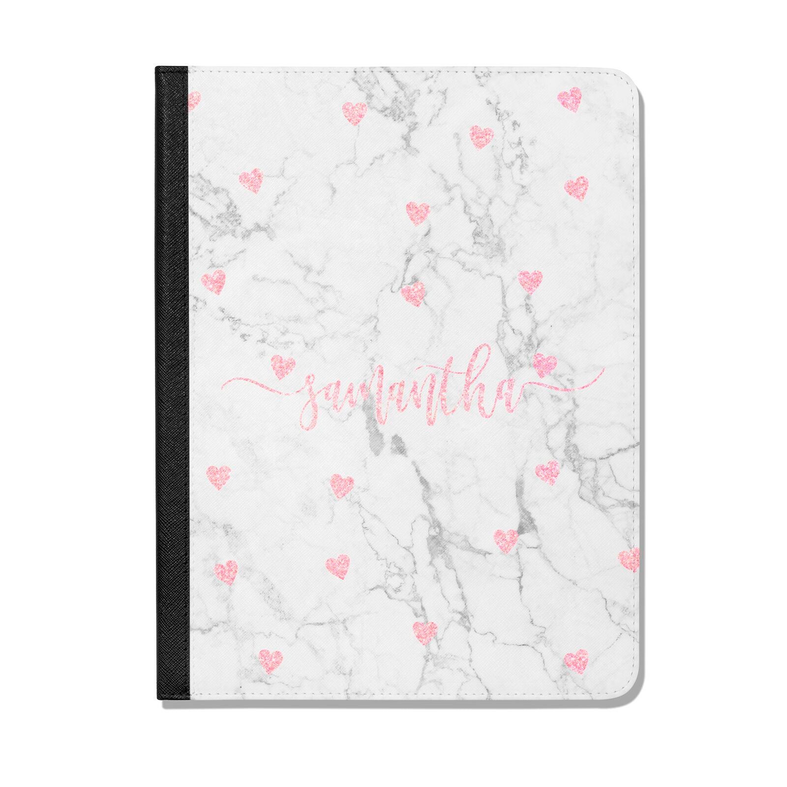 Glitter Hearts Marble Personalised Name Apple iPad Leather Folio Case