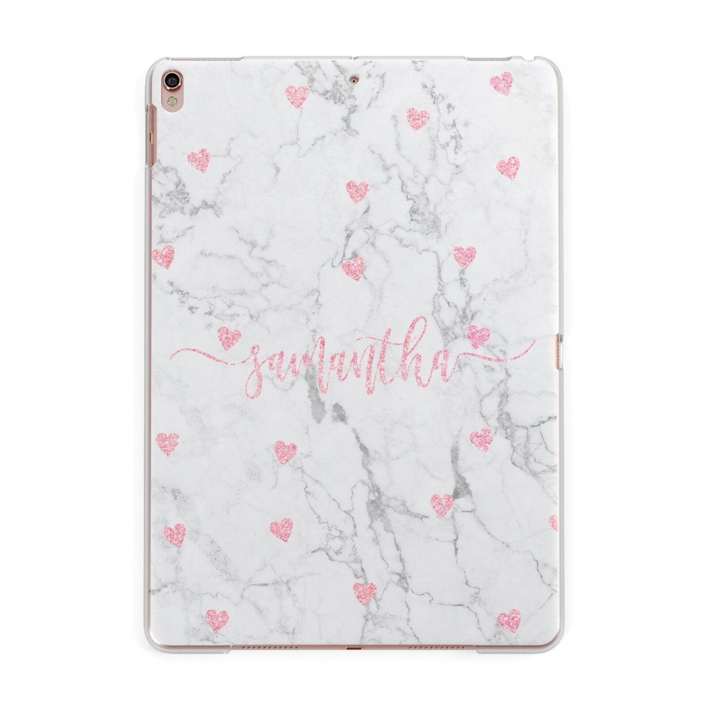 Glitter Hearts Marble Personalised Name Apple iPad Rose Gold Case