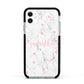 Glitter Hearts Marble Personalised Name Apple iPhone 11 in White with Black Impact Case