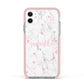 Glitter Hearts Marble Personalised Name Apple iPhone 11 in White with Pink Impact Case