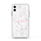 Glitter Hearts Marble Personalised Name Apple iPhone 11 in White with White Impact Case