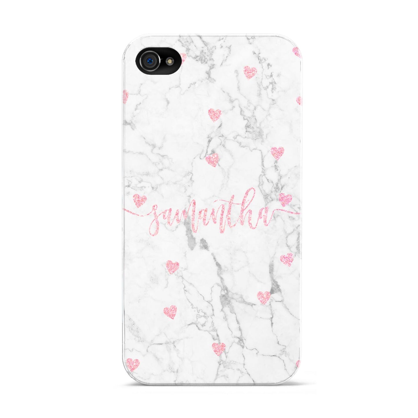 Glitter Hearts Marble Personalised Name Apple iPhone 4s Case