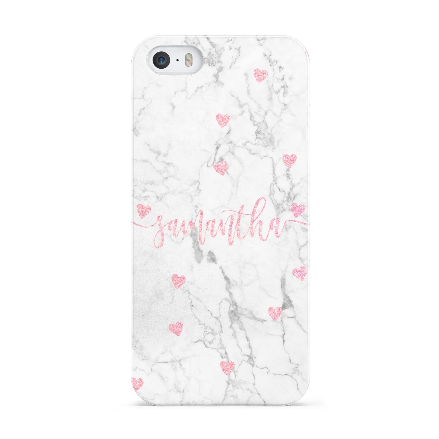 Glitter Hearts Marble Personalised Name Apple iPhone 5 Case