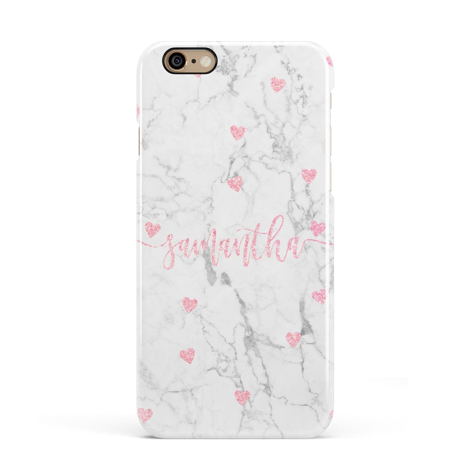 Glitter Hearts Marble Personalised Name Apple iPhone 6 3D Snap Case