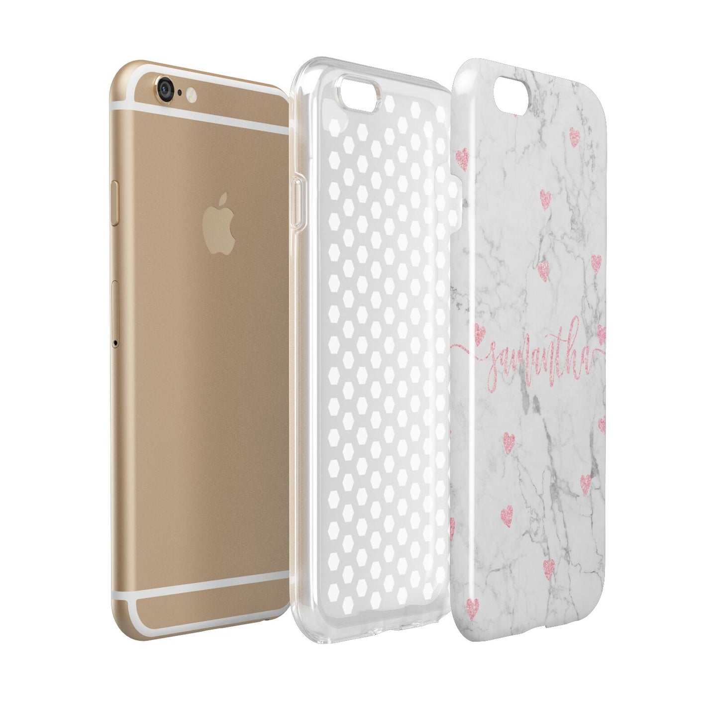 Glitter Hearts Marble Personalised Name Apple iPhone 6 3D Tough Case Expanded view