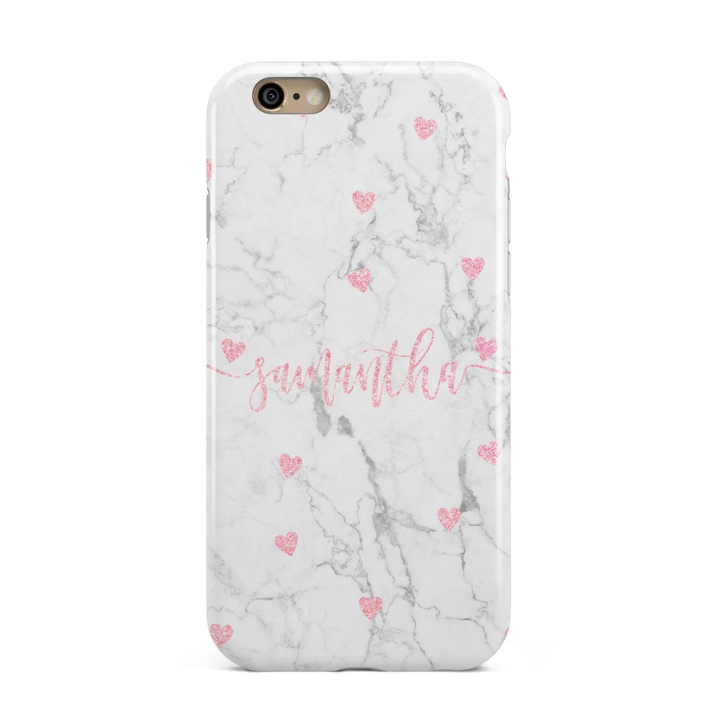 Glitter Hearts Marble Personalised Name Apple iPhone 6 3D Tough Case