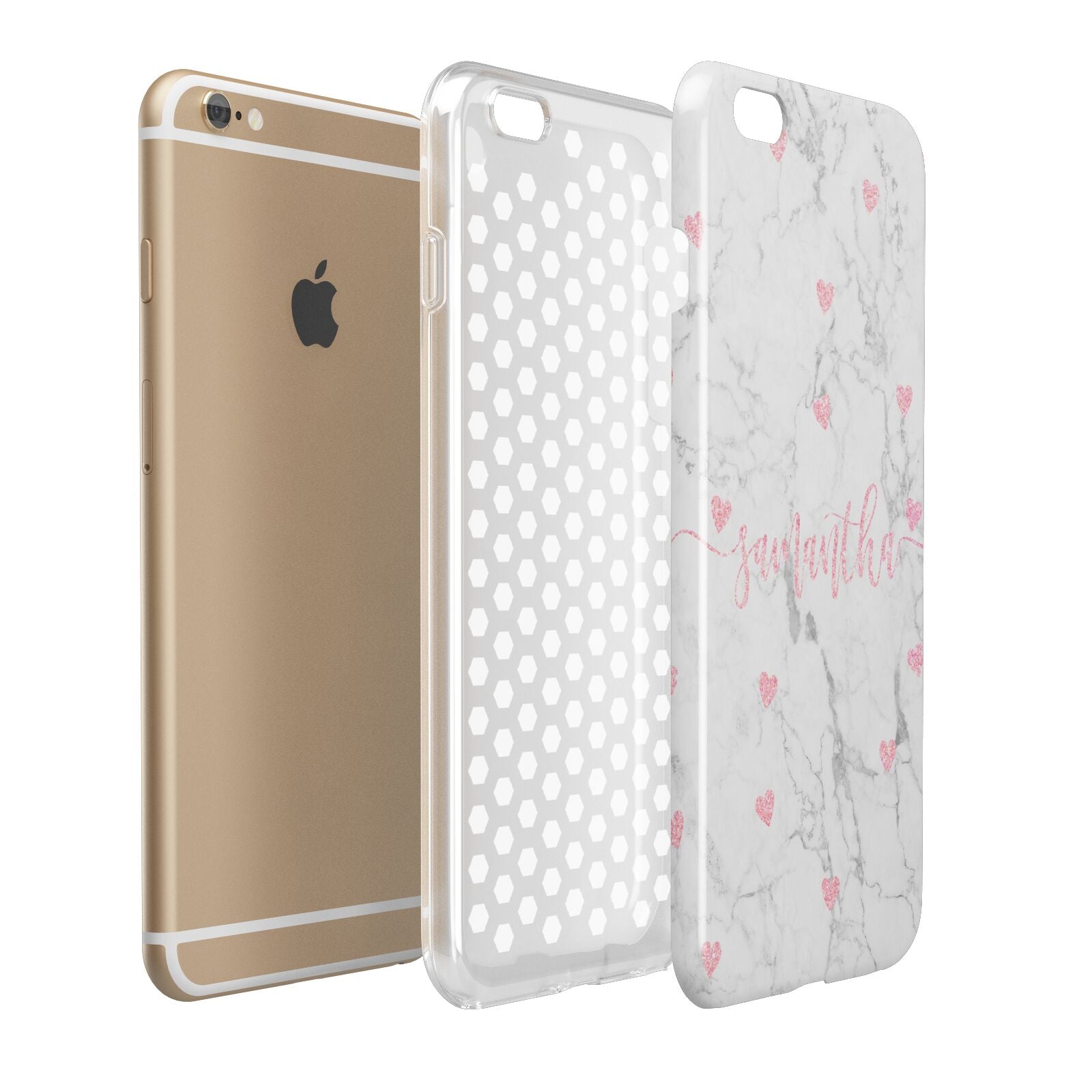 Glitter Hearts Marble Personalised Name Apple iPhone 6 Plus 3D Tough Case Expand Detail Image
