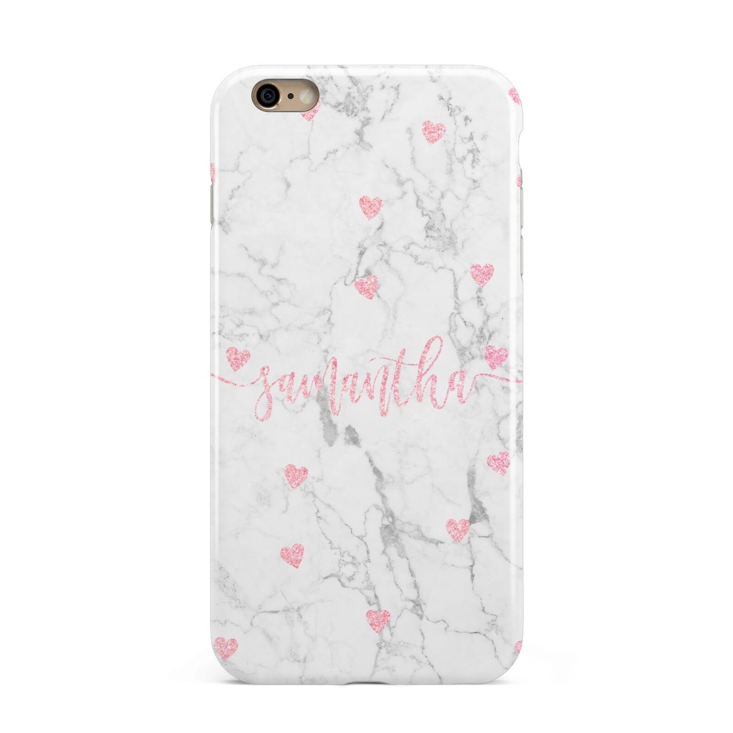 Glitter Hearts Marble Personalised Name Apple iPhone 6 Plus 3D Tough Case