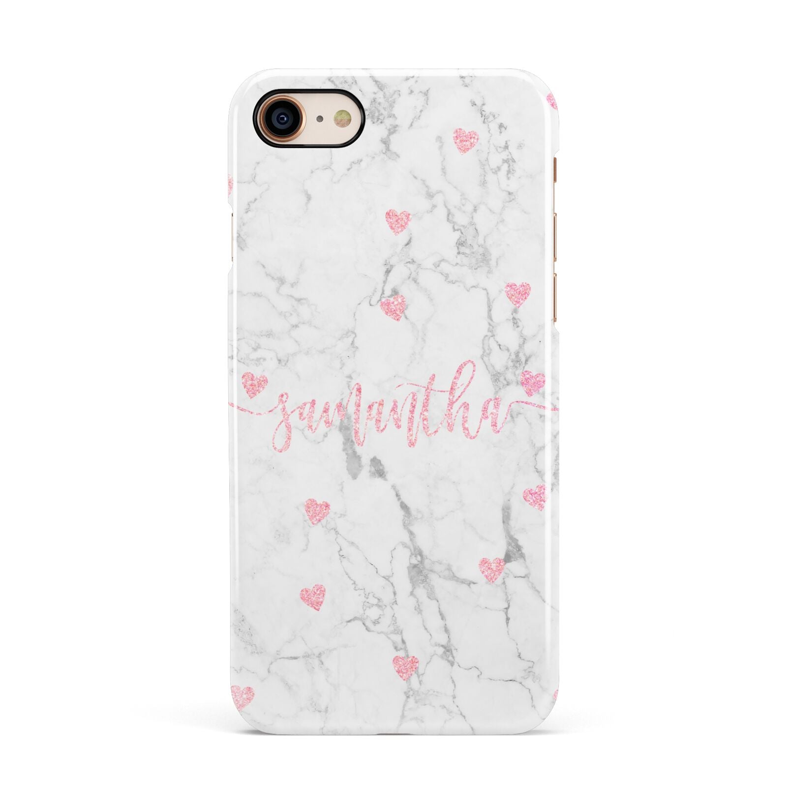 Glitter Hearts Marble Personalised Name Apple iPhone 7 8 3D Snap Case