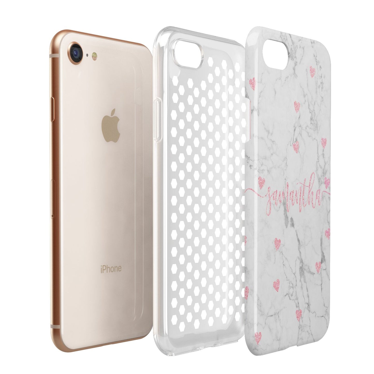 Glitter Hearts Marble Personalised Name Apple iPhone 7 8 3D Tough Case Expanded View