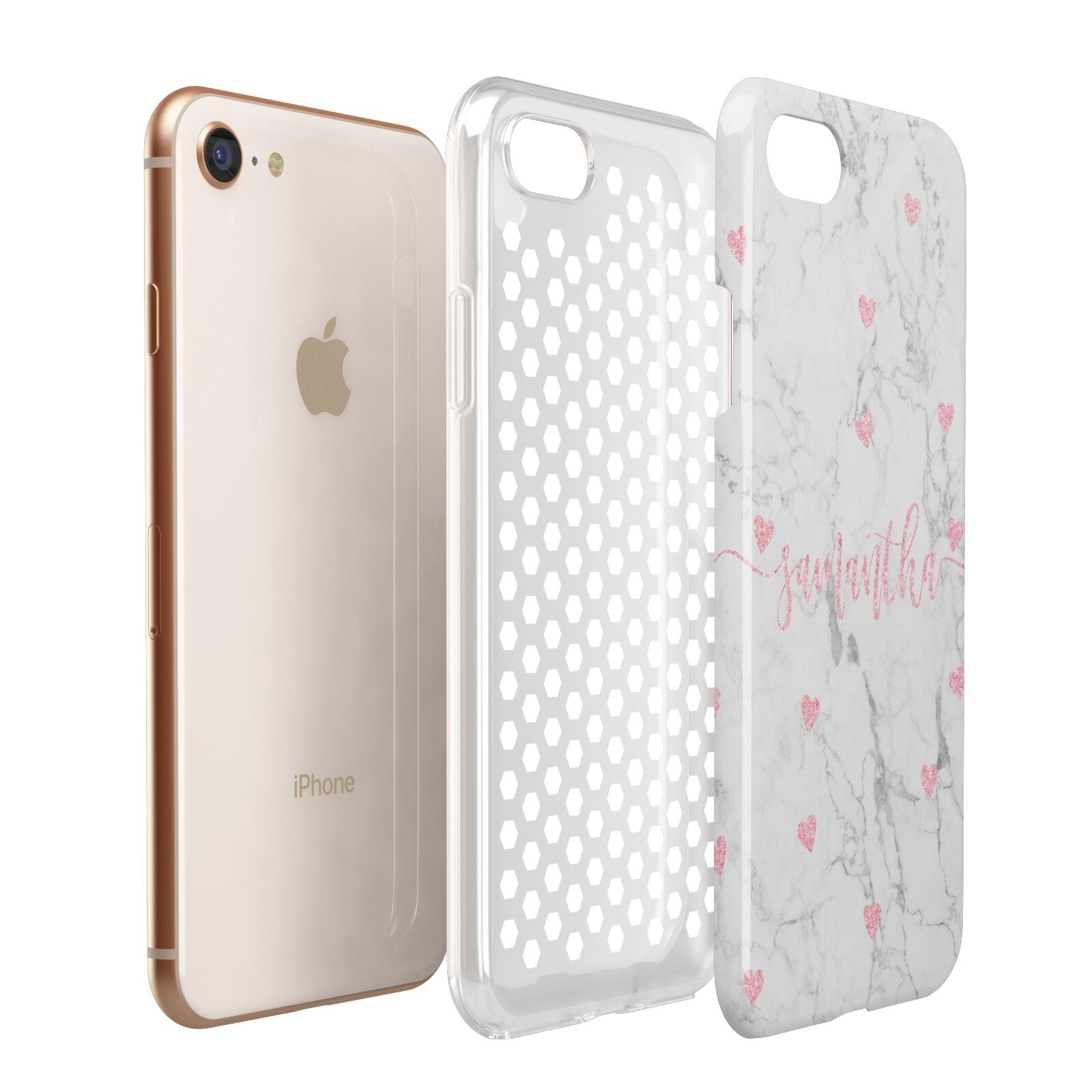 Glitter Hearts Marble Personalised Name Apple iPhone 7 8 3D Tough Case Expanded View