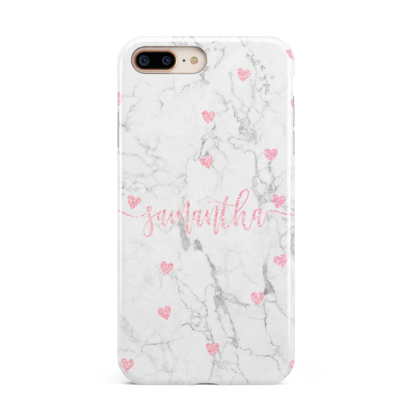Glitter Hearts Marble Personalised Name Apple iPhone 7 8 Plus 3D Tough Case