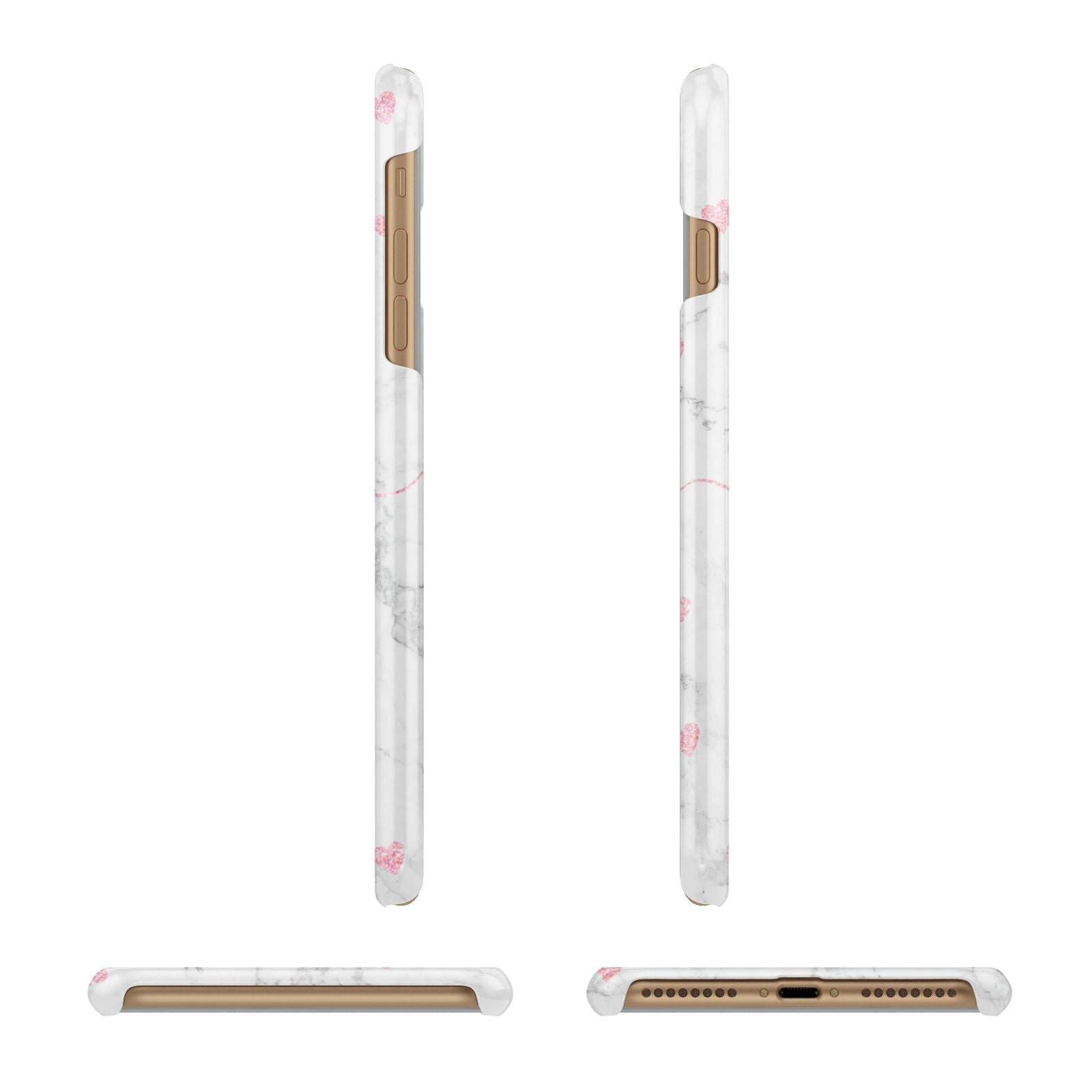 Glitter Hearts Marble Personalised Name Apple iPhone 7 Plus 3D Wrap Snap Case Angled Images