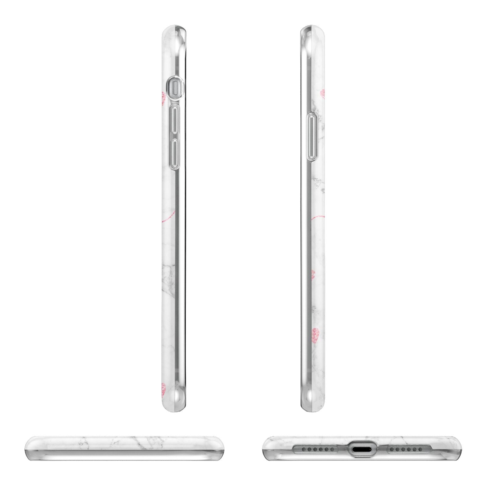 Glitter Hearts Marble Personalised Name Apple iPhone XR in White with 3D Wrap Tough Case Alternative Image Angles