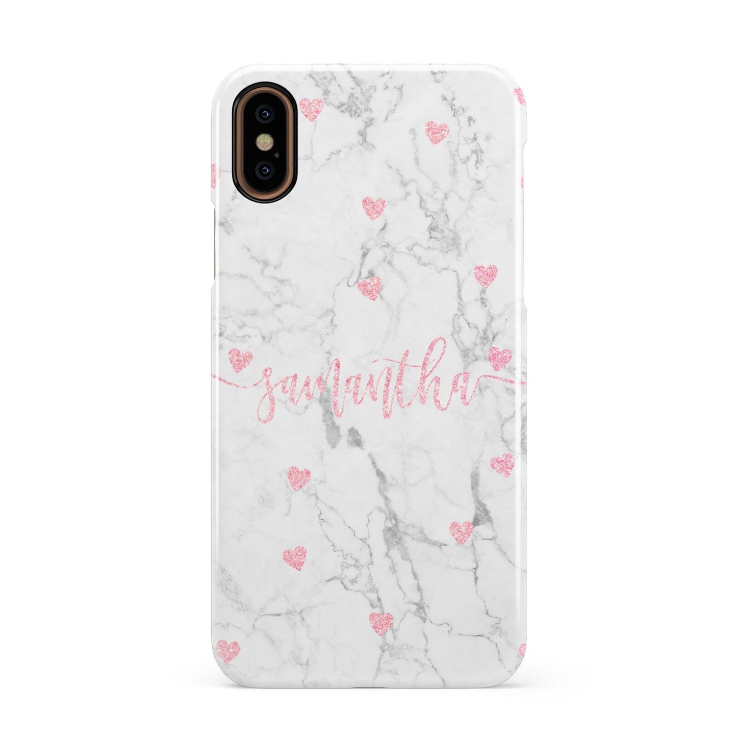 Glitter Hearts Marble Personalised Name Apple iPhone XS 3D Snap Case