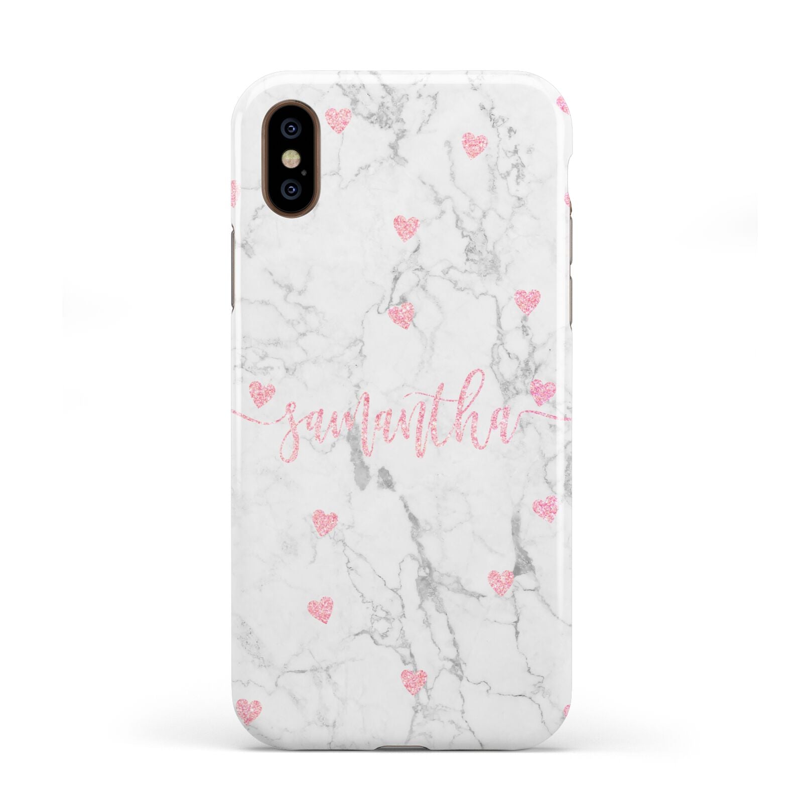 Glitter Hearts Marble Personalised Name Apple iPhone XS 3D Tough