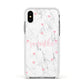 Glitter Hearts Marble Personalised Name Apple iPhone Xs Impact Case White Edge on Silver Phone