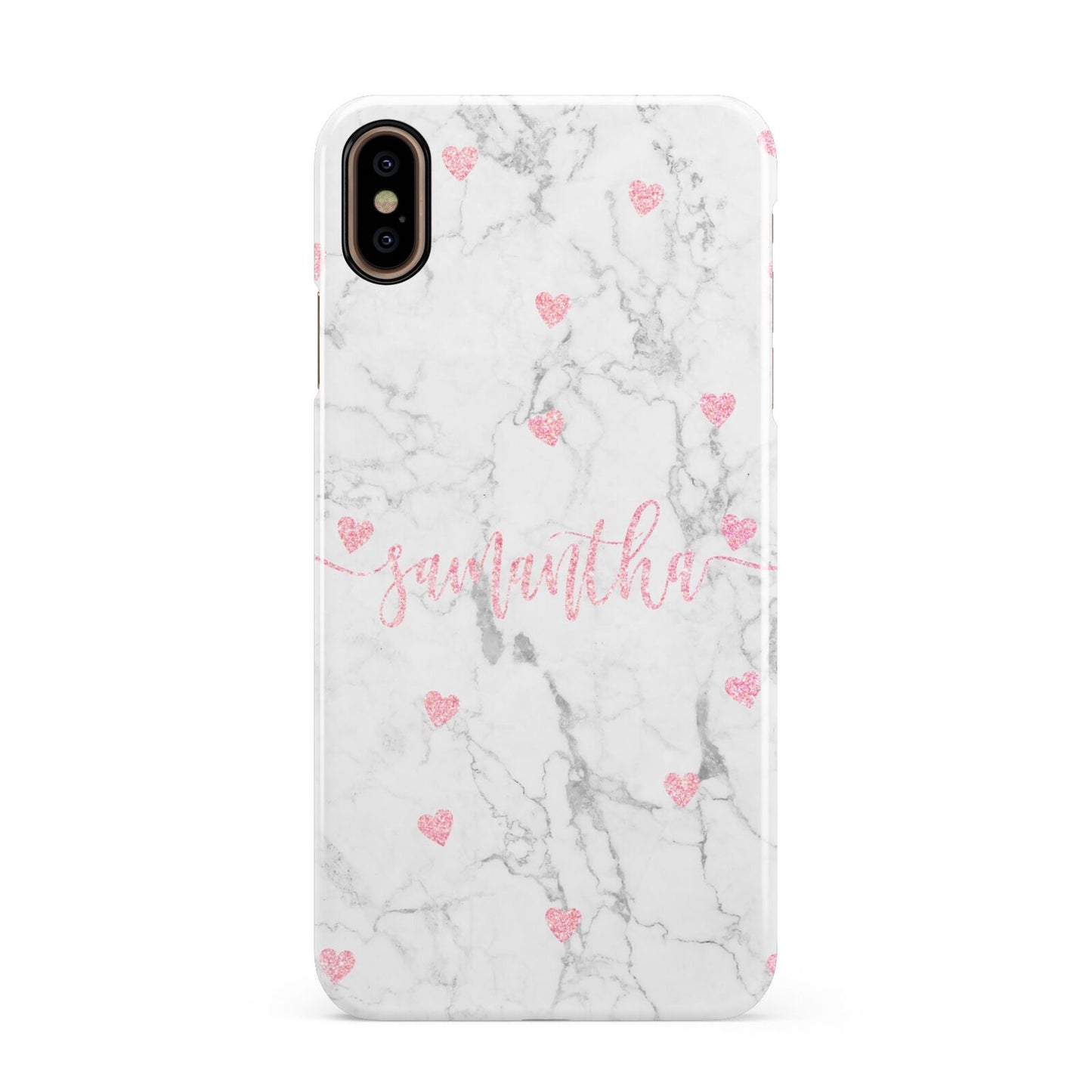 Glitter Hearts Marble Personalised Name Apple iPhone Xs Max 3D Snap Case