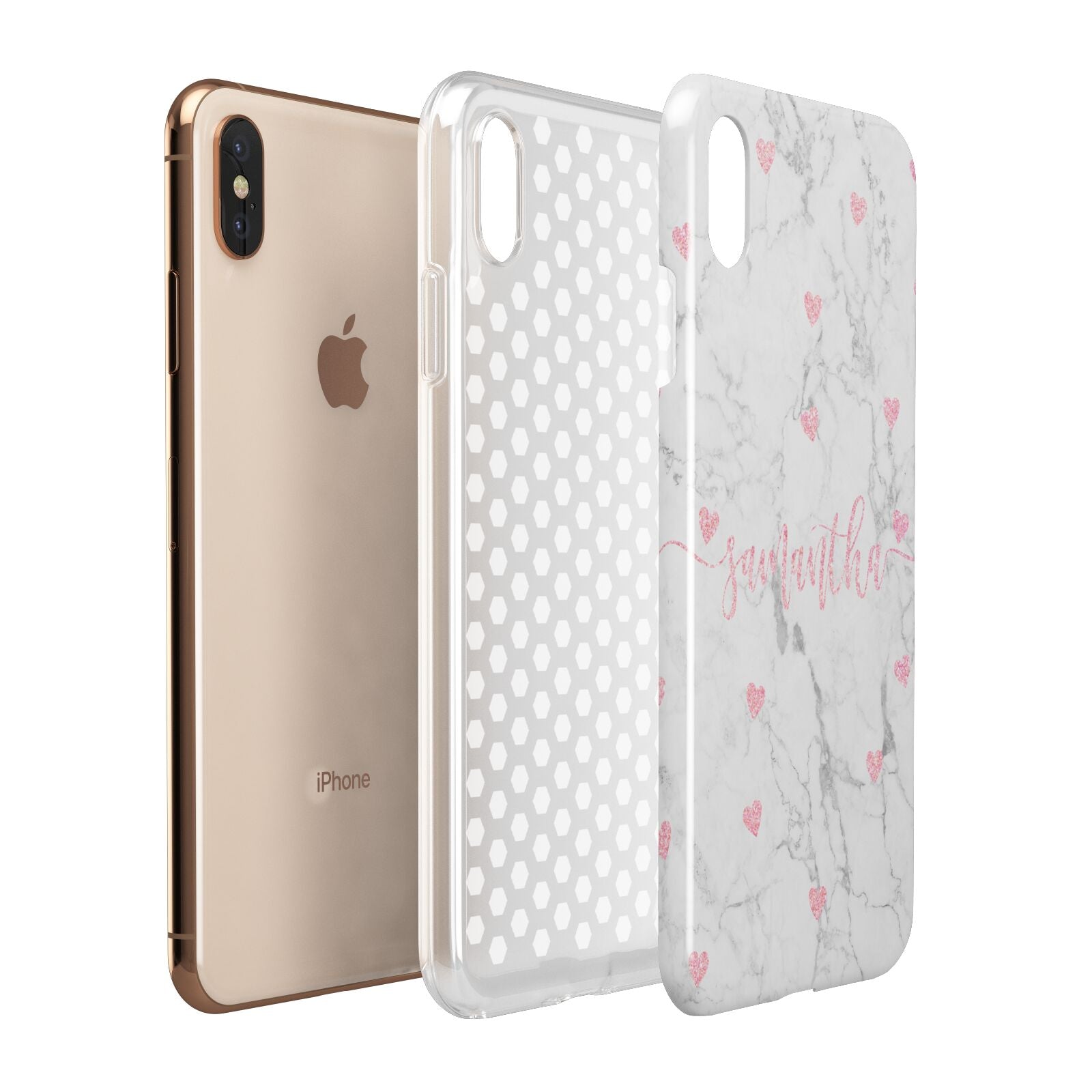 Glitter Hearts Marble Personalised Name Apple iPhone Xs Max 3D Tough Case Expanded View