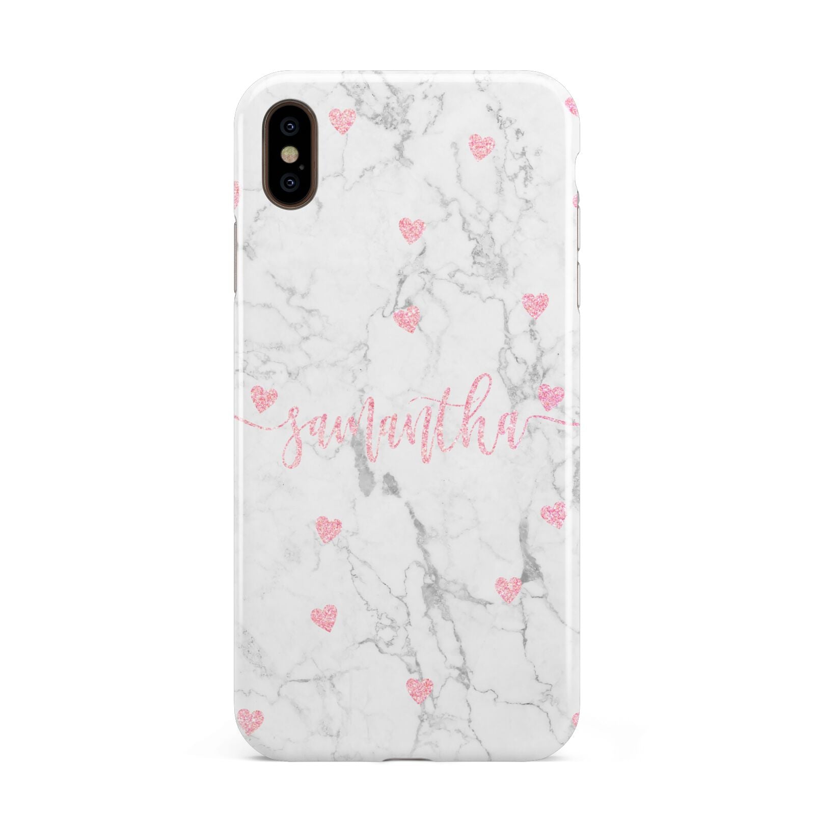 Glitter Hearts Marble Personalised Name Apple iPhone Xs Max 3D Tough Case