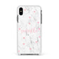 Glitter Hearts Marble Personalised Name Apple iPhone Xs Max Impact Case White Edge on Black Phone