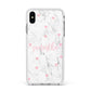 Glitter Hearts Marble Personalised Name Apple iPhone Xs Max Impact Case White Edge on Silver Phone