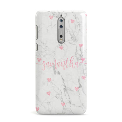 Glitter Hearts Marble Personalised Name Nokia Case