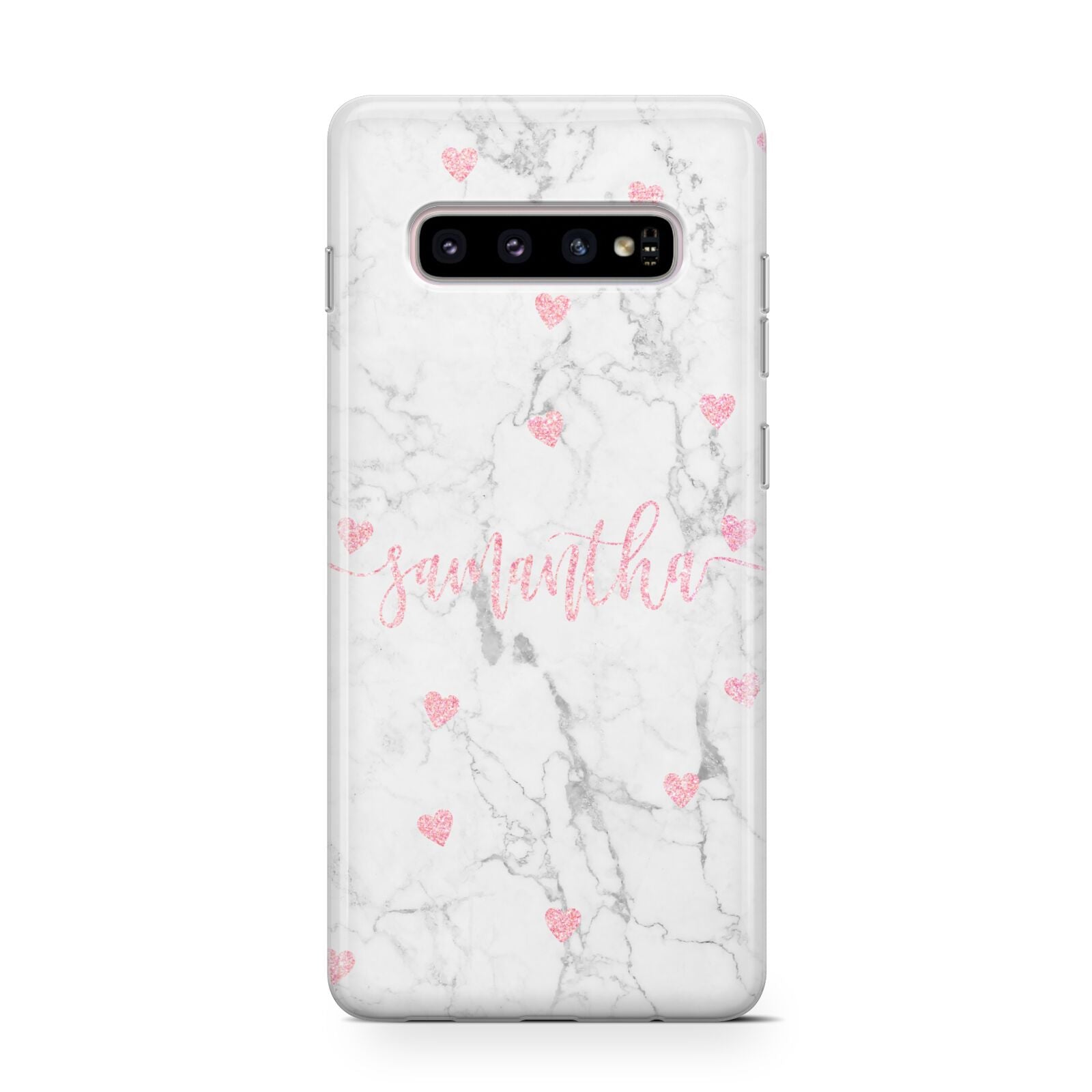 Glitter Hearts Marble Personalised Name Protective Samsung Galaxy Case