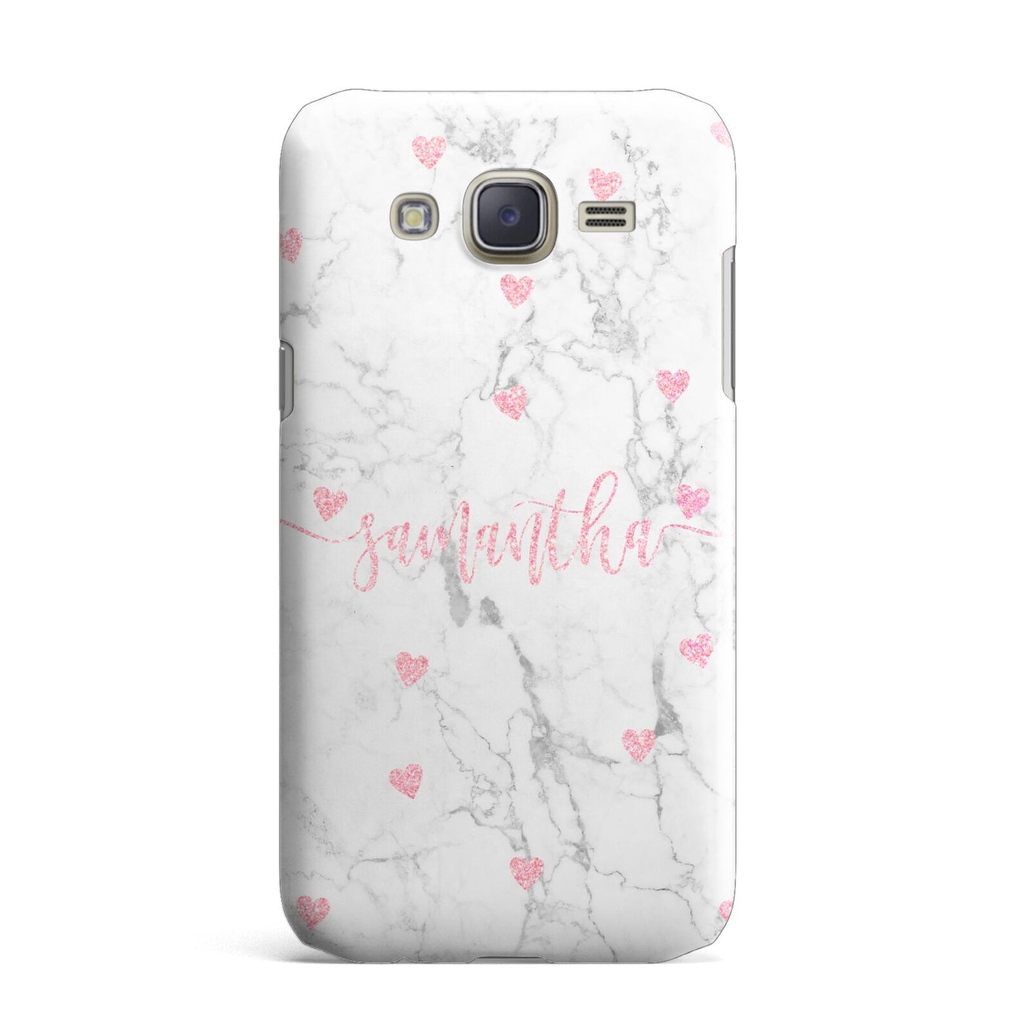 Glitter Hearts Marble Personalised Name Samsung Galaxy J7 Case