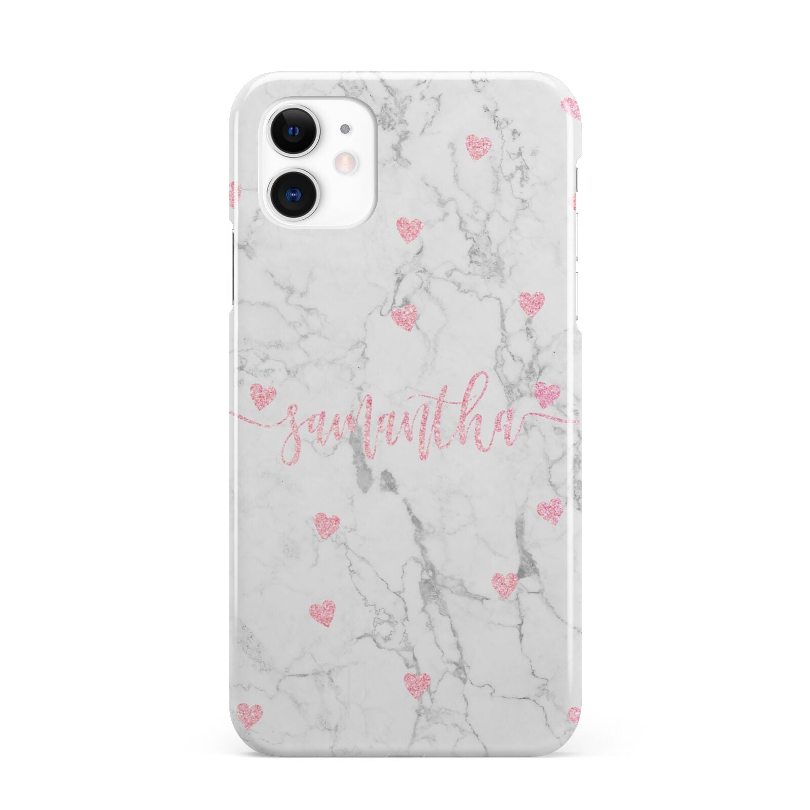 Glitter Hearts Marble Personalised Name iPhone 11 3D Snap Case