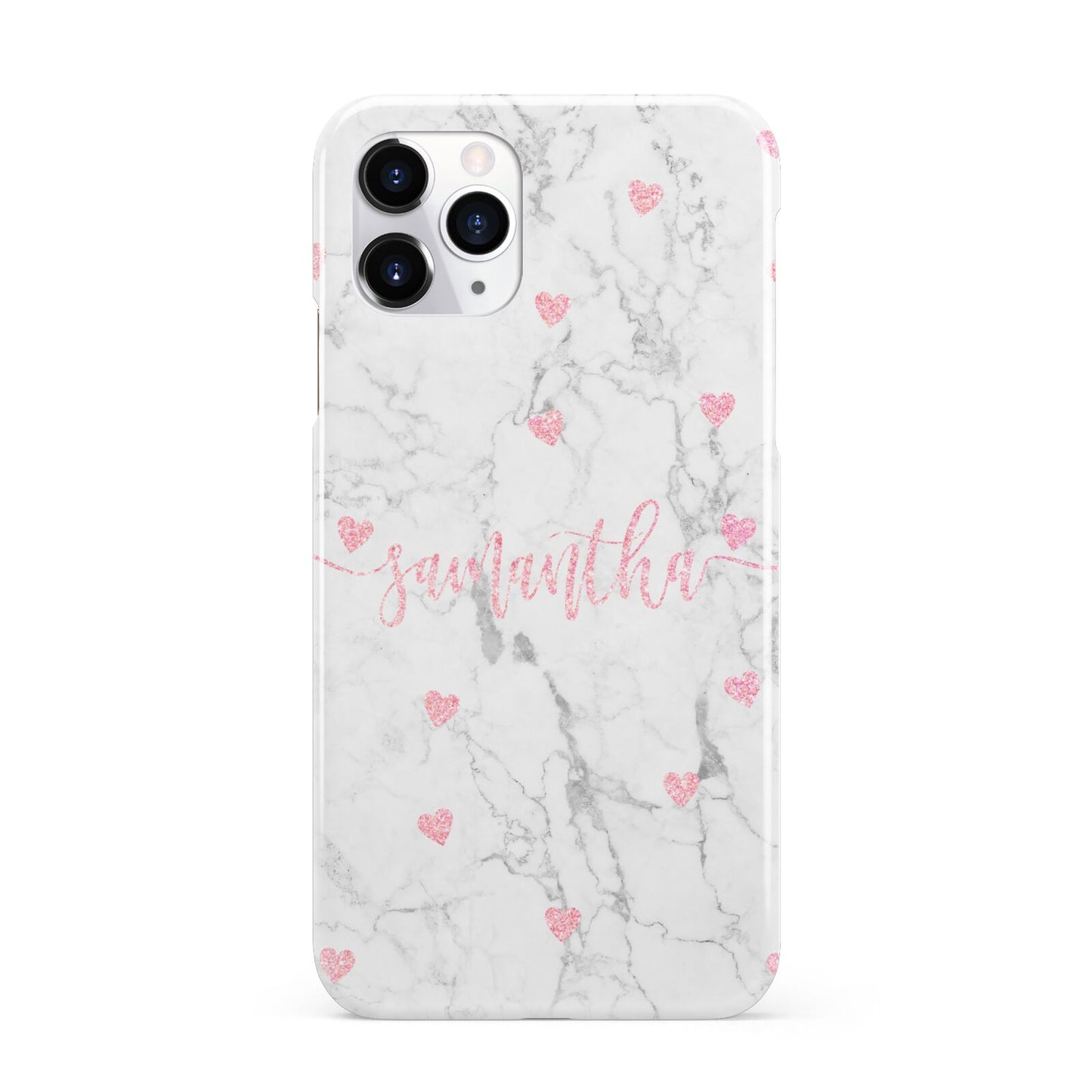 Glitter Hearts Marble Personalised Name iPhone 11 Pro 3D Snap Case