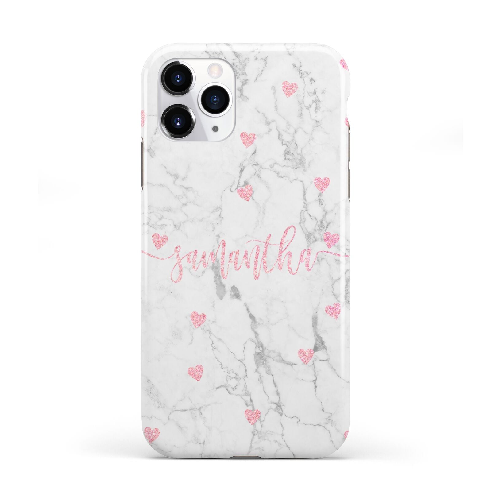 Glitter Hearts Marble Personalised Name iPhone 11 Pro 3D Tough Case