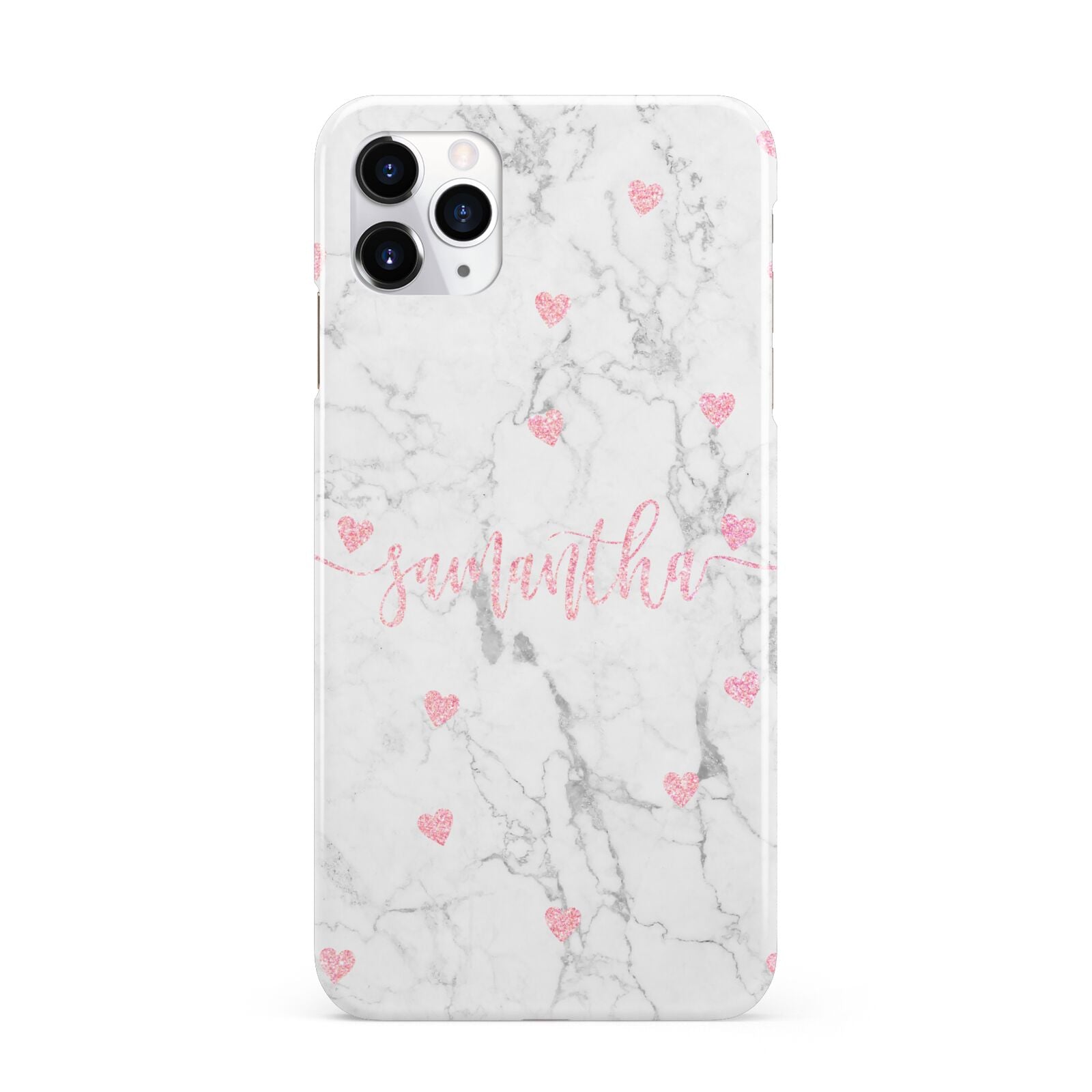 Glitter Hearts Marble Personalised Name iPhone 11 Pro Max 3D Snap Case