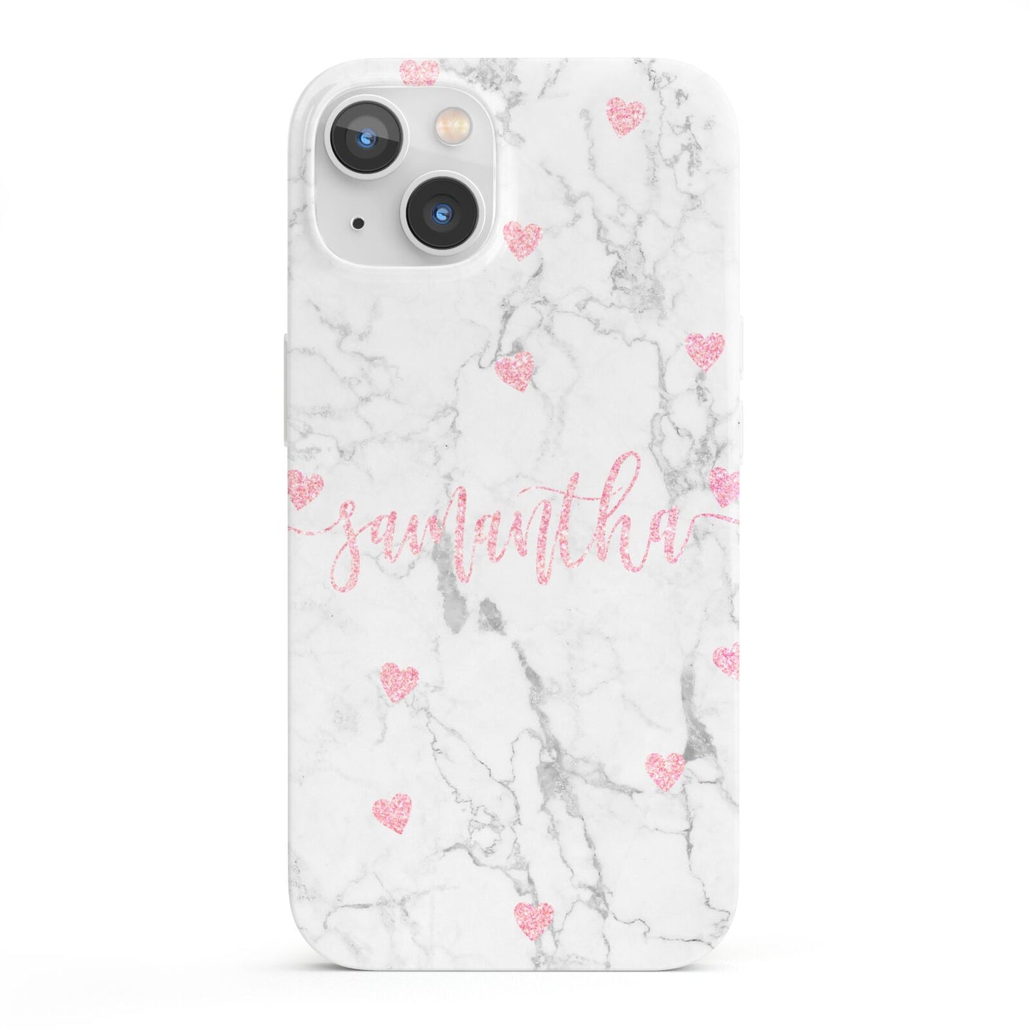 Glitter Hearts Marble Personalised Name iPhone 13 Full Wrap 3D Snap Case