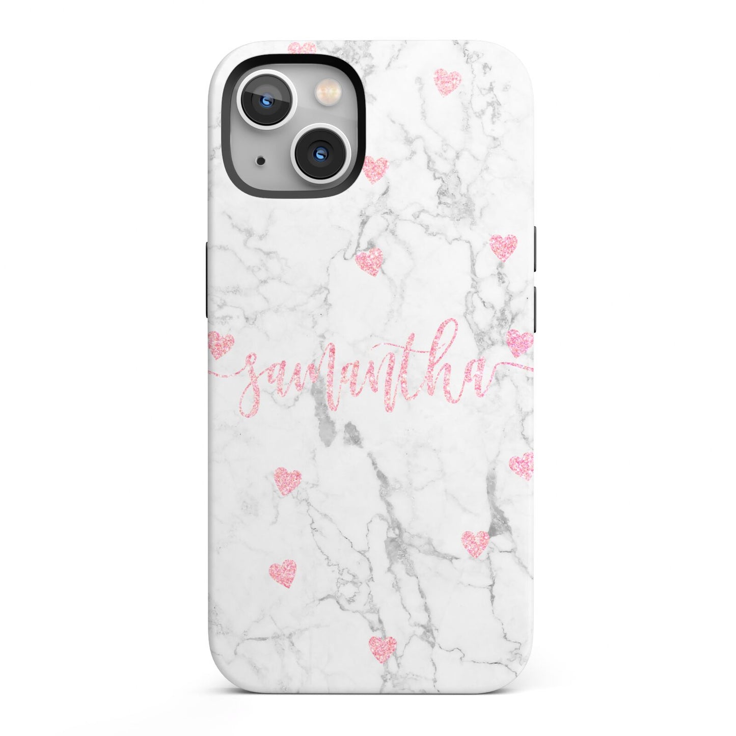 Glitter Hearts Marble Personalised Name iPhone 13 Full Wrap 3D Tough Case