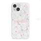 Glitter Hearts Marble Personalised Name iPhone 13 Mini Clear Bumper Case