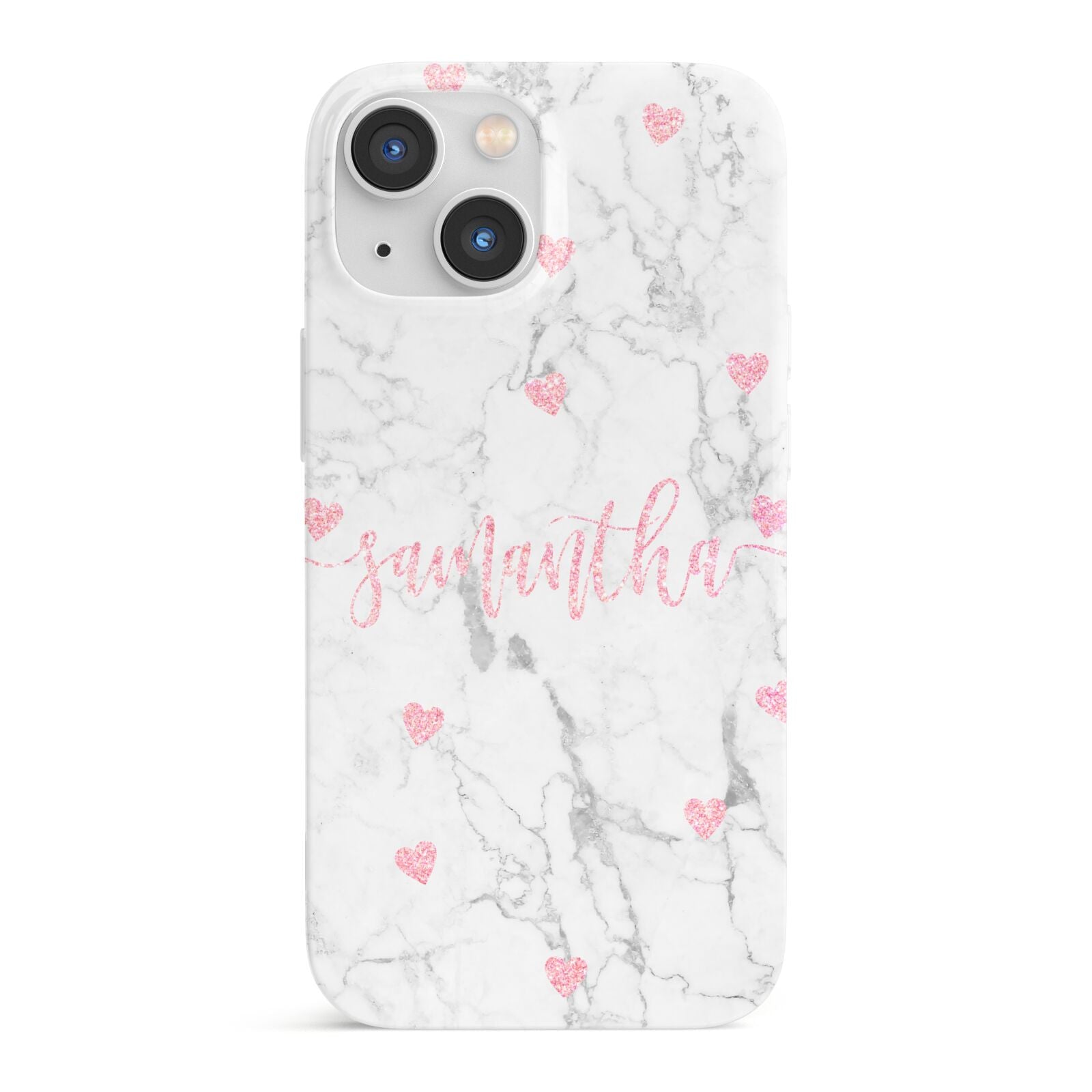 Glitter Hearts Marble Personalised Name iPhone 13 Mini Full Wrap 3D Snap Case