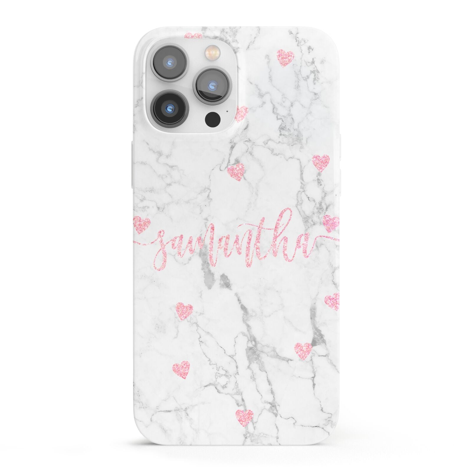Glitter Hearts Marble Personalised Name iPhone 13 Pro Max Full Wrap 3D Snap Case