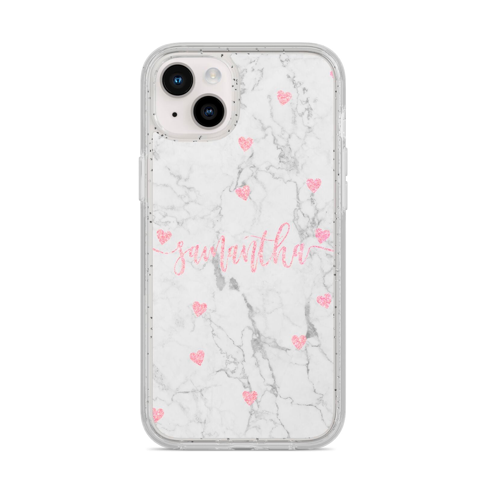 Glitter Hearts Marble Personalised Name iPhone 14 Plus Glitter Tough Case Starlight