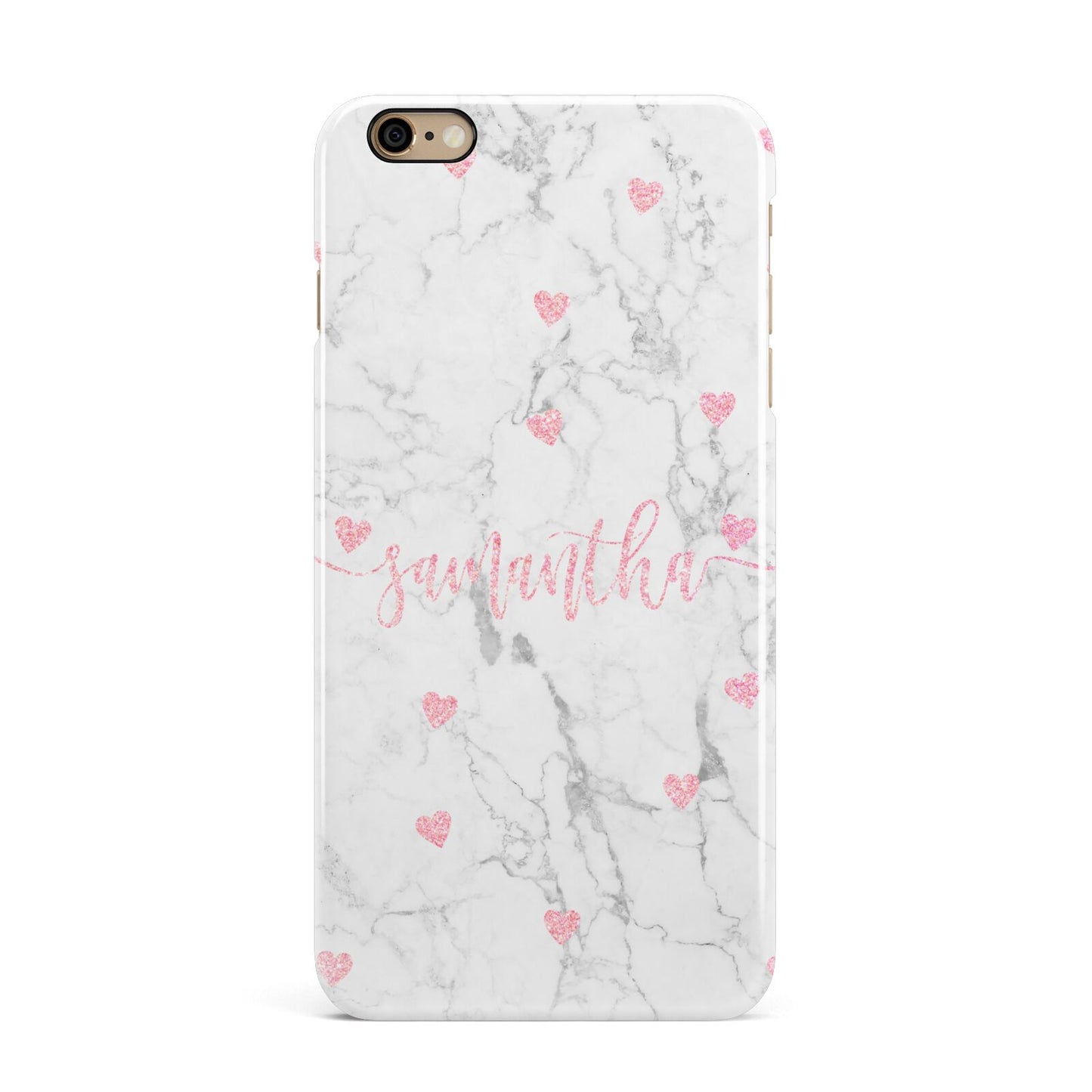 Glitter Hearts Marble Personalised Name iPhone 6 Plus 3D Snap Case on Gold Phone